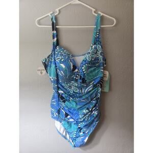 Penbrooke Women's Size 20W One Piece Blue Shell A Go Beaded Swimsuit 5500304X